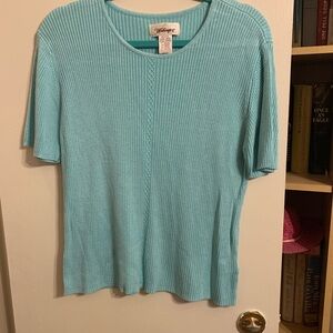 Worthington Teal Ribbed Short Sleeve Top